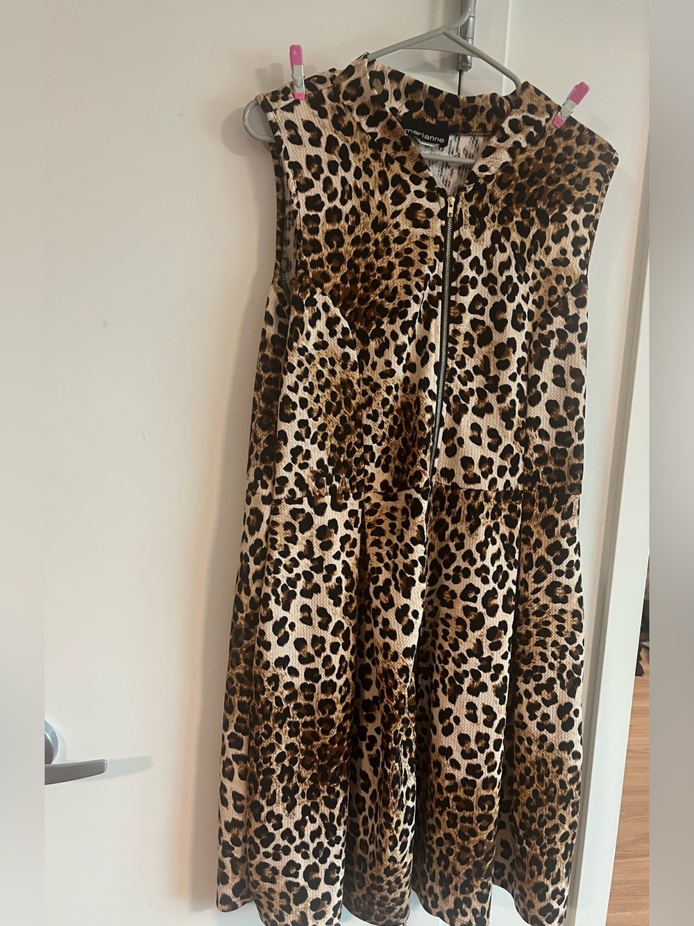 MArianne Leopard Print Sleeveless Zip Front Dress - Brown, Black, Cream